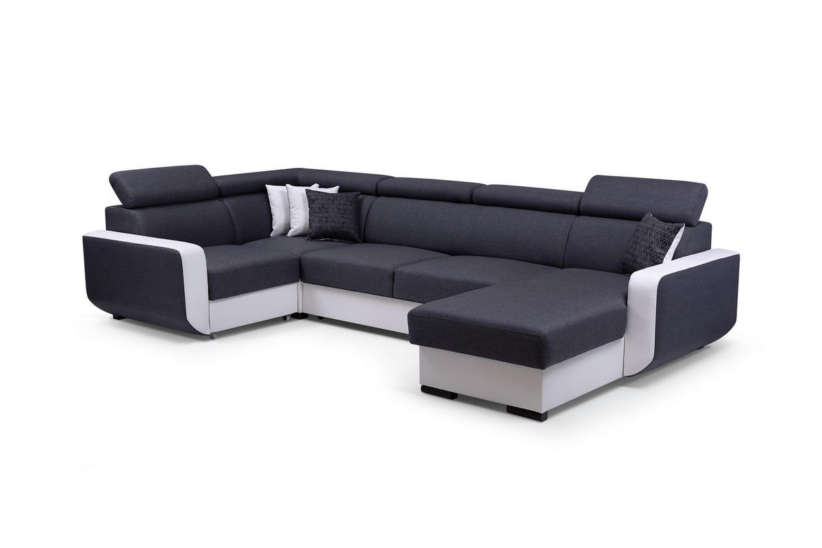 WOHNLANDSCHAFT PALAZZO Grau Geflochtener Stoff mit Schlaffunktion - Grau, Holz (337/97/184cm) - MASSENO