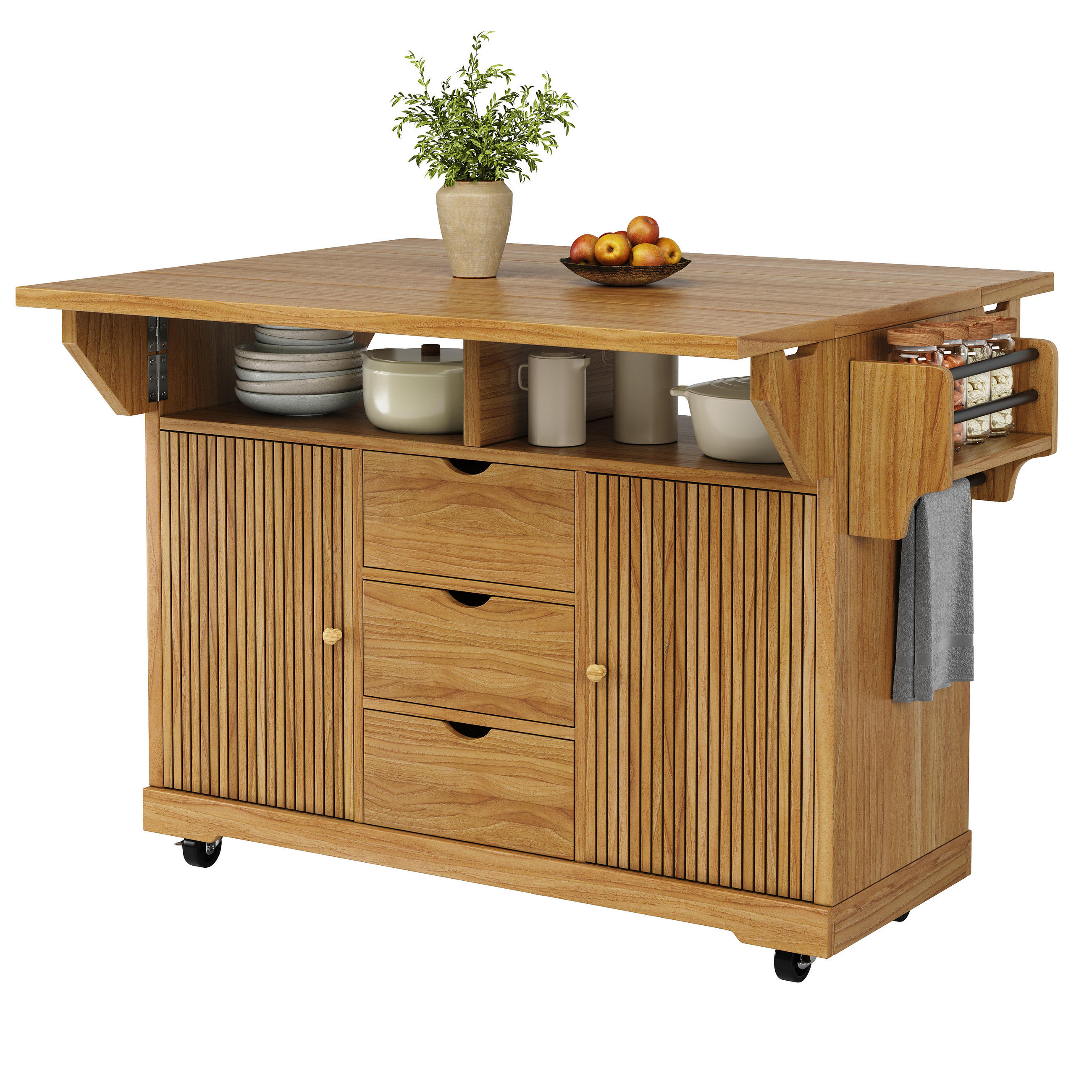 KÜCHENINSEL DE-41170 142,5/40-80/95 cm mit ausklappbaren Tischverlängerungen Dunkelbraun - Dunkelbraun, Holzwerkstoff (142.5/95/80cm) - ComfortXL