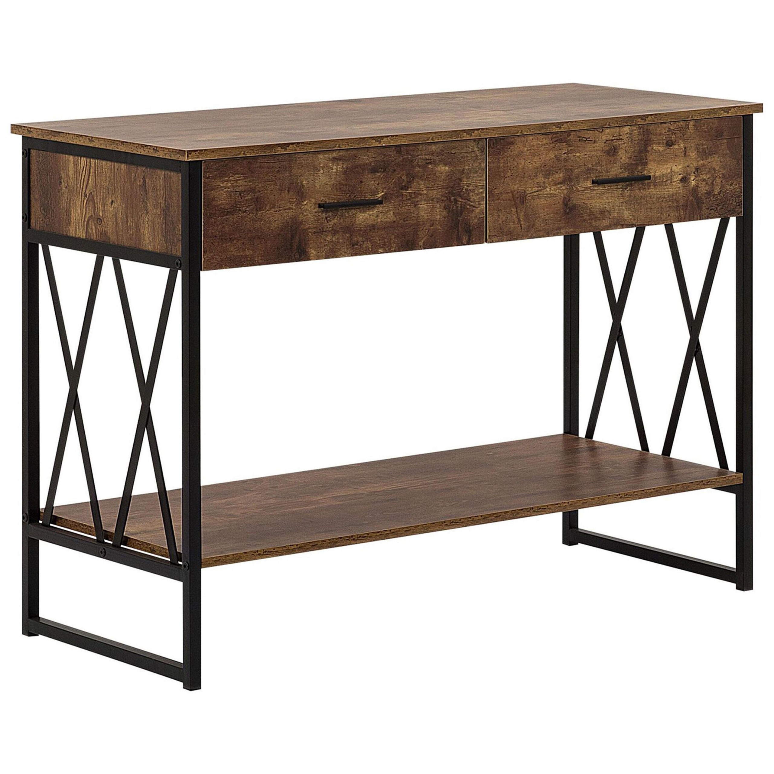 KONSOLENTISCH Holzoptik braun 2 Schubladen Ayden - Dunkelbraun/Schwarz, Holzwerkstoff (46/107/76cm) - Beliani