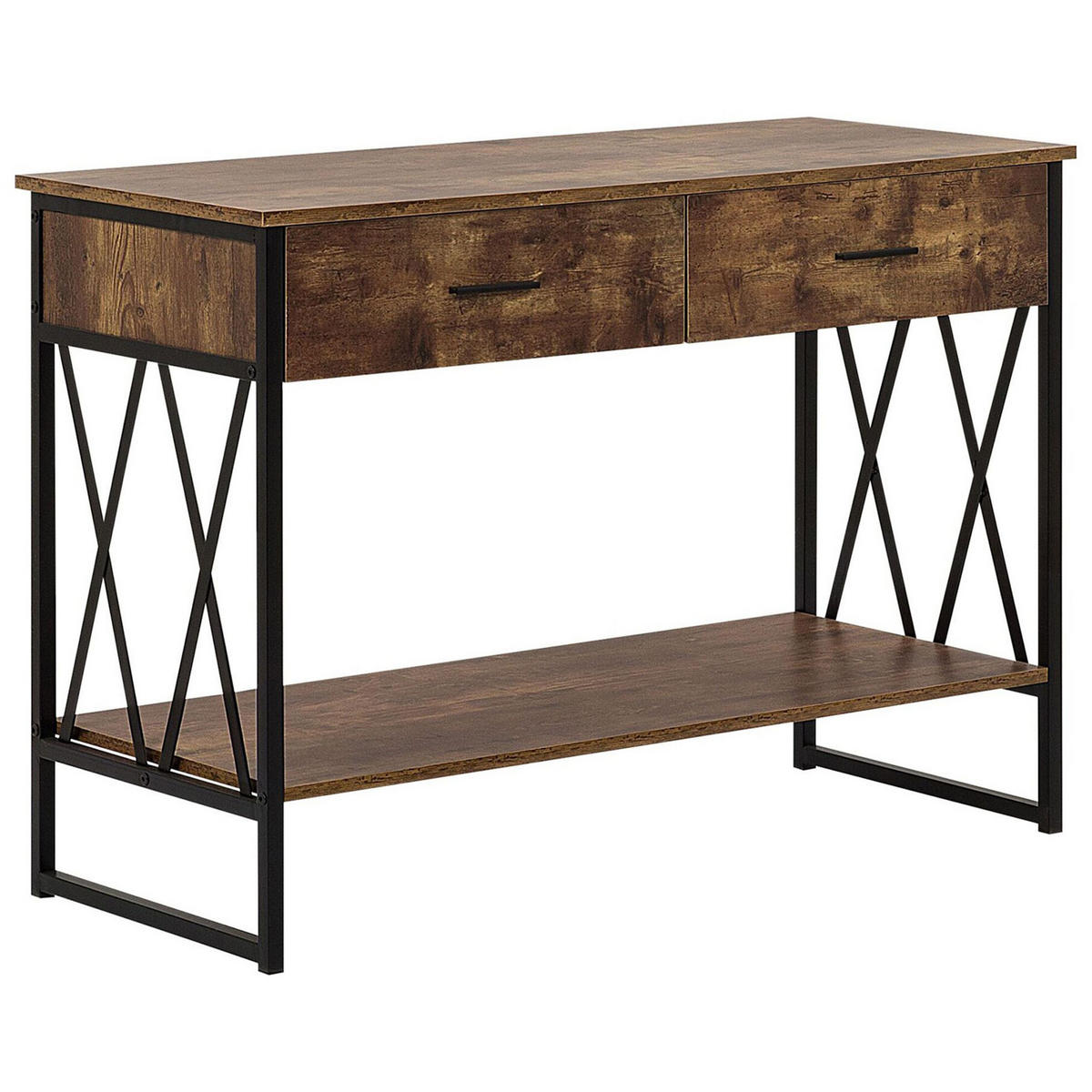 KONSOLENTISCH Holzoptik braun 2 Schubladen Ayden - Dunkelbraun/Schwarz, Holzwerkstoff (46/107/76cm) - Beliani