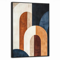 LEINWAND Bilder mit Rahmen - Abstrakt - Formen - Dunkelblau - 50x70 - Cognac, Textil (50/70cm) - MuchoWow