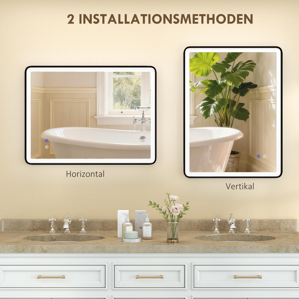 BADEZIMMERSPIEGEL Hartglas Metall Schwarz - Schwarz, Glas (5/60/80cm) - HOMCOM