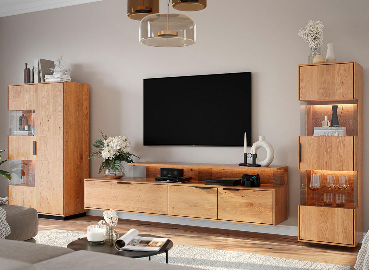 HÄNGEVITRINE Tirano Eiche Natur 43 / 33 / 142cm - Eichefarben, Holz (43/142/33cm) - Feldmann-Wohnen