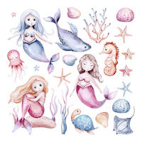 WANDAUFKLEBER 130x164cm - Die Welt der kleinen Meerjungfrauen - Multicolor, Kunststoff (130/164/0.1cm) - Wallfluent