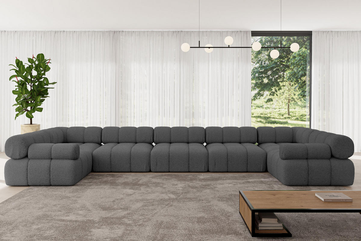 WOHNLANDSCHAFT modulares Sofa Birno-U3 - 475x190x70 cm Grau Bouclé - Grau, Holzwerkstoff/Textil (475/70/190cm) - ALTDECOR