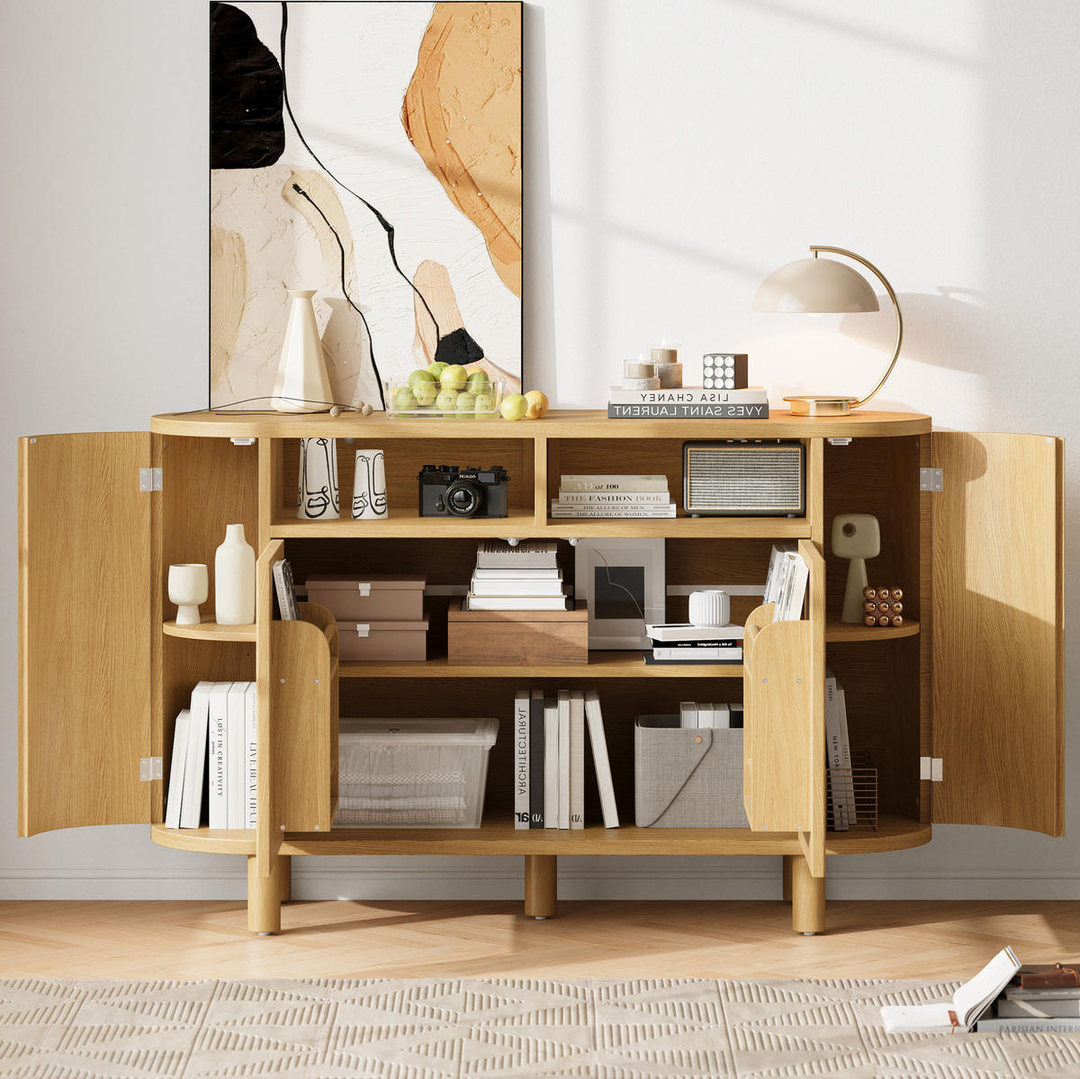 KOMODA 120 × 38 × 77 cm, MDF, prírodná, s otvoreným a uzavretým úložným priestorom - prírodná farba, kompozitné drevo (120/77/38cm) - BEAOK