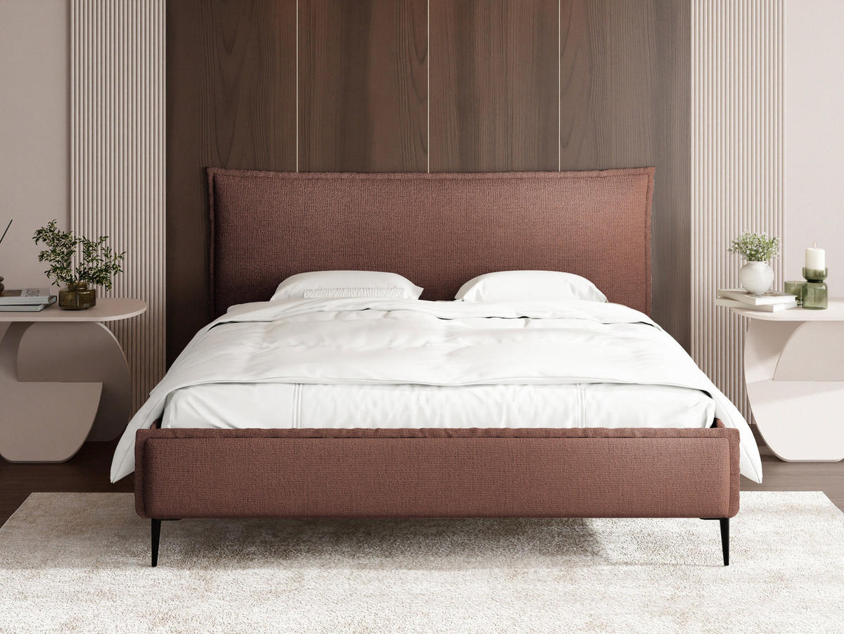 POLSTERBETT Pillow Rise mit Bettkasten, Lattenrost & hohen Metallfüßen in Terrakotta Chenille 140x200 cm - Birkefarben/Rot, Holz/Holzwerkstoff (140/200cm) - WFL GROUP
