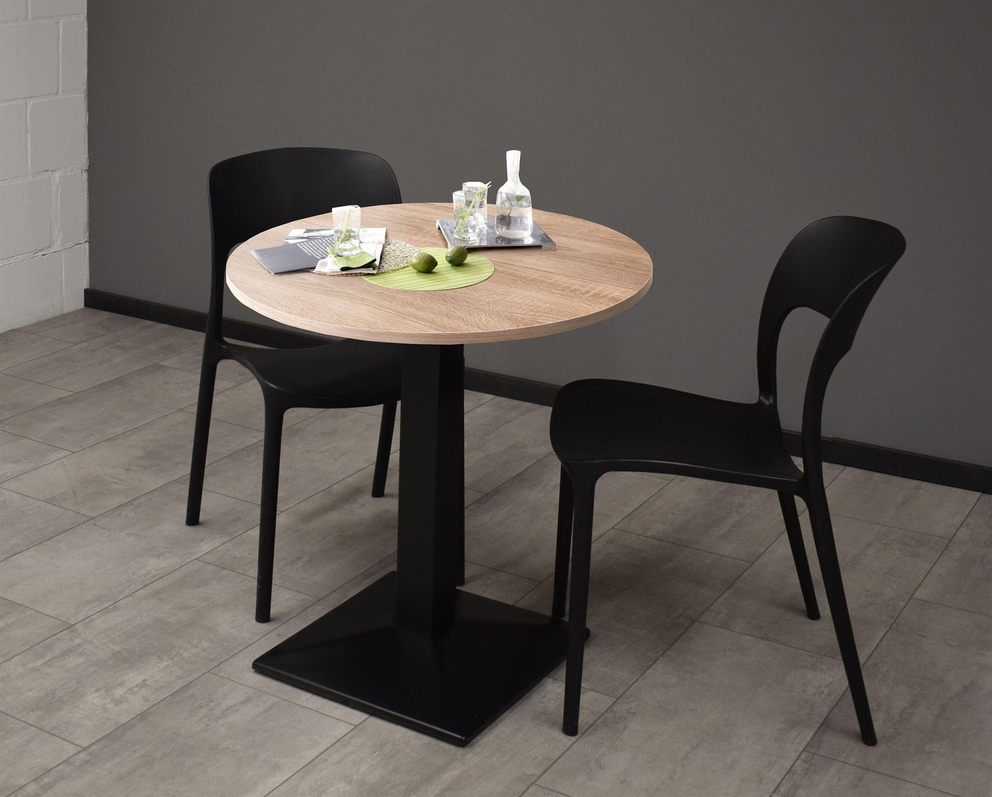 BISTROTISCH rund Elanur 70 cm schwarz matt/eiche sägerau - Graubraun, Metall (70/70/75cm) - 58aufmkessel