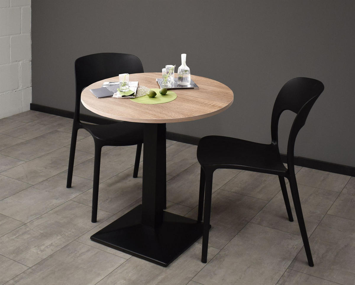 BISTROTISCH rund Elanur 70 cm schwarz matt/eiche sägerau - Graubraun, Metall (70/70/75cm) - 58aufmkessel
