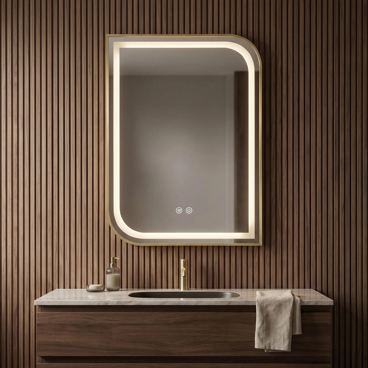 SPIEGEL Rea Led Zone 80x60 Gold Brush - Goldfarben, Glas (60/80/0.5cm) - REA