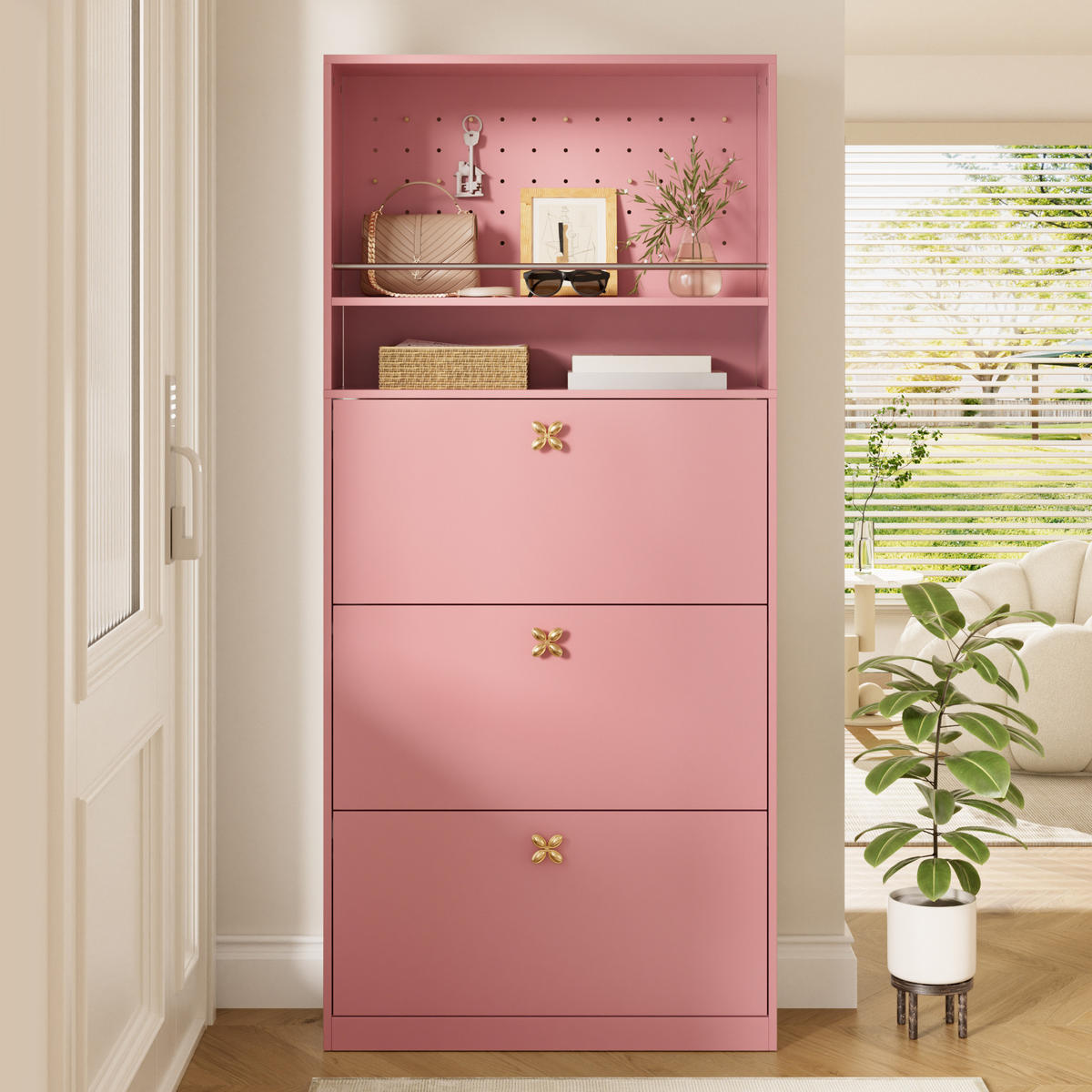SCHUHSCHRANK 80x24x178.5cm Rosa mit 3 Klappen - Pink, Holzwerkstoff (80/178.5/24cm) - FLIEKS
