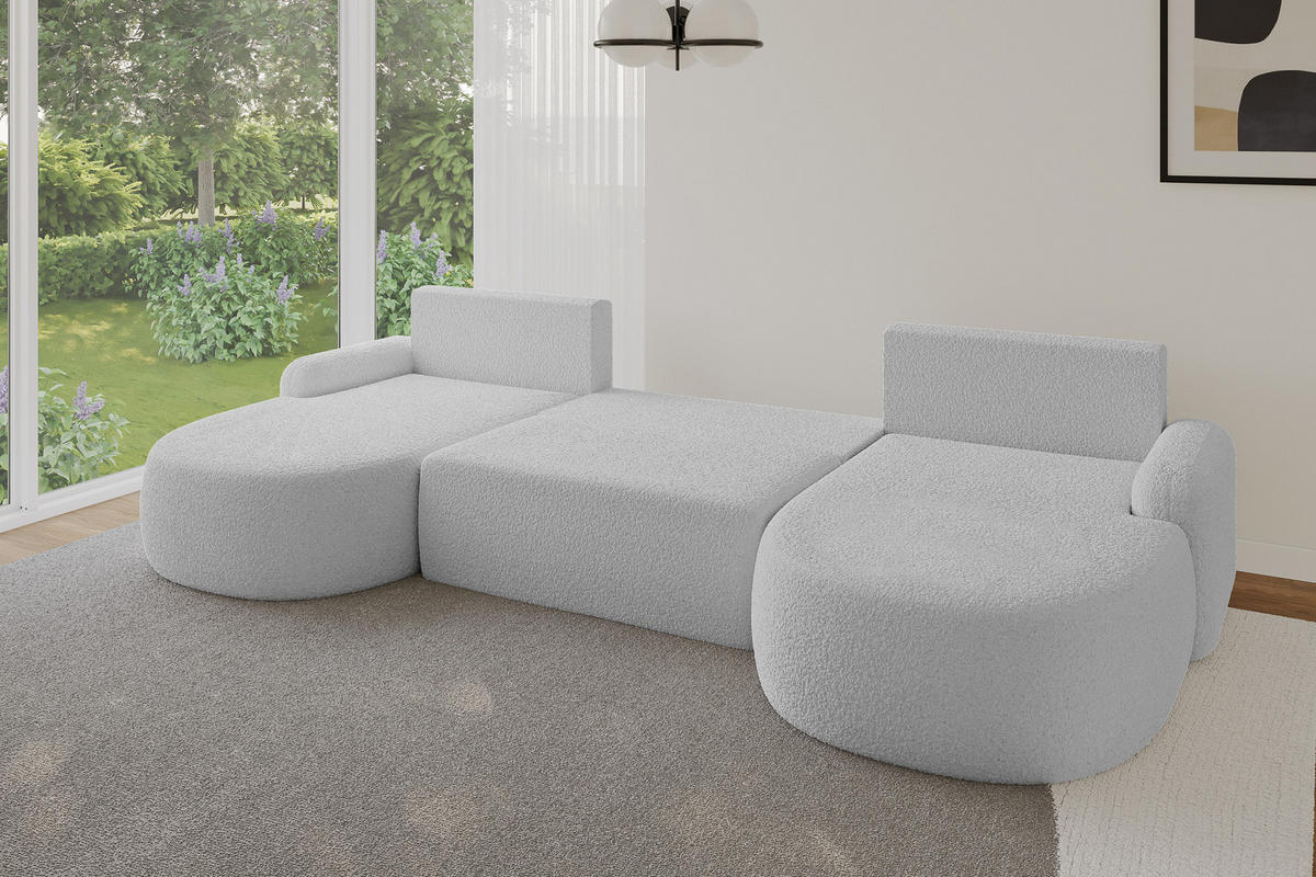 WOHNLANDSCHAFT mit Schlaffunktion und Bettkasten LIRA-U - 335x172x89 Hellgrau - Hellgrau, Holzwerkstoff/Textil (335/89/172cm) - ALTDECOR