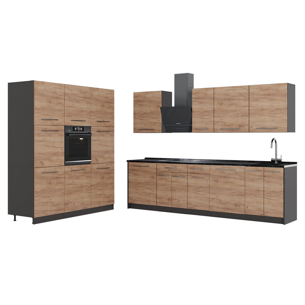 KÜCHENZEILE Fame-Line, Goldkraft Eiche/Anthrazit, 460 cm, AP Anthrazit - Honigeiche/Anthrazit, Holzwerkstoff (460/206.8/60cm) - Vicco