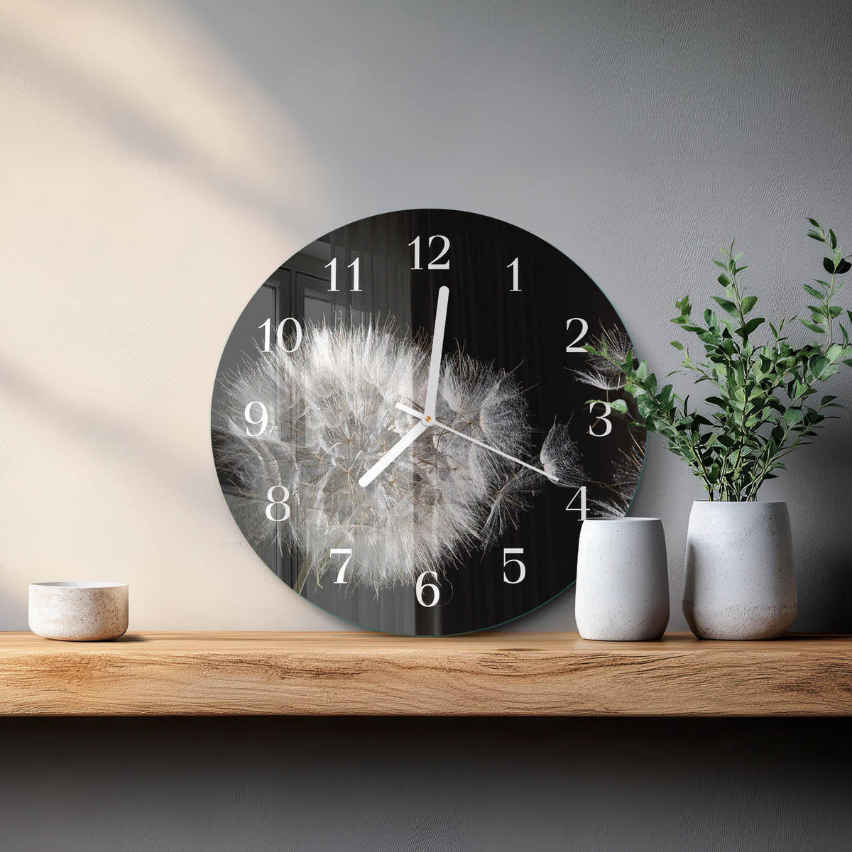 WANDUHR fi30 cm - Löwenzahn - Weiß, Glas (30/30/0.4cm) - TULUP