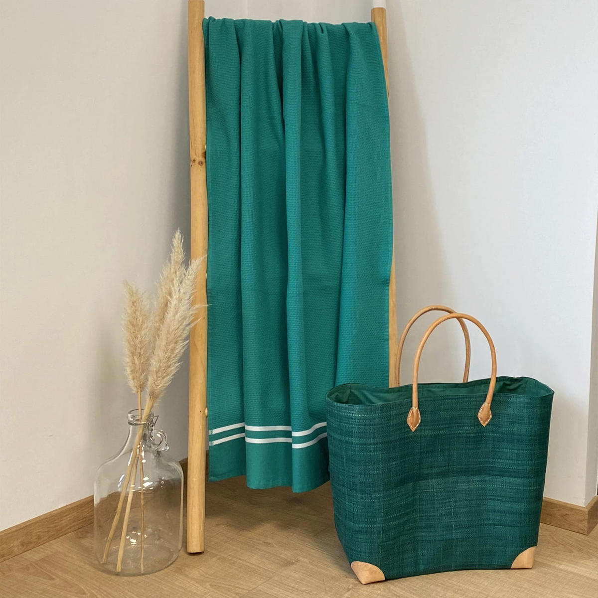 HAMAMTUCH mit Frotteefutter Waffle Grün 90x170 355g/m² - Grün, Textil (90/170cm) - LE COMPTOIR DE LA PLAGE