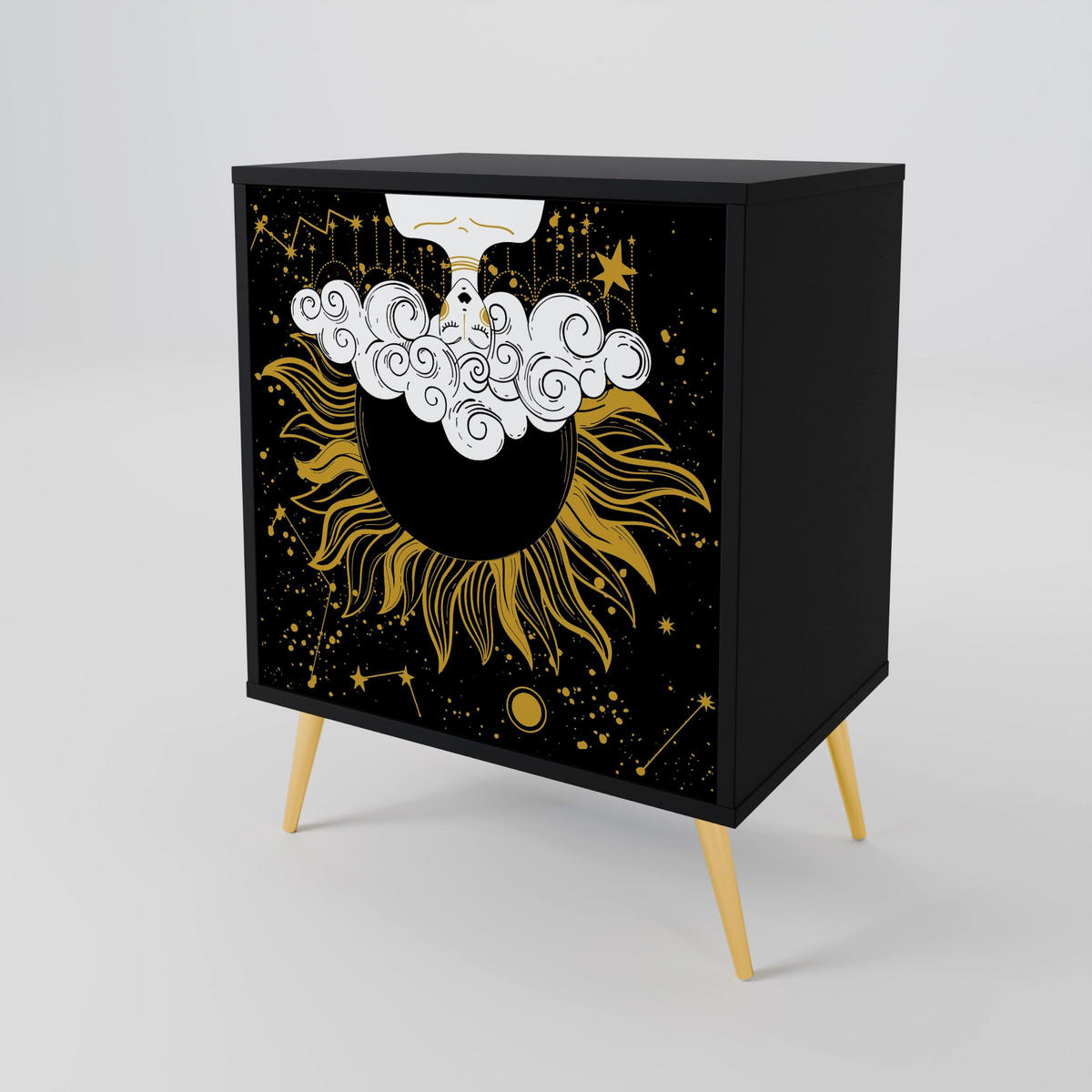 SIDEBOARD STELLAR CONSTELLATIONS, Schwarz, 57,5x42x67,5 cm, Schwarze Metall-Rahmenfüße - Multicolor/Schwarz, Holzwerkstoff/Metall (57.5/67.5/42cm) - SpaceRebels