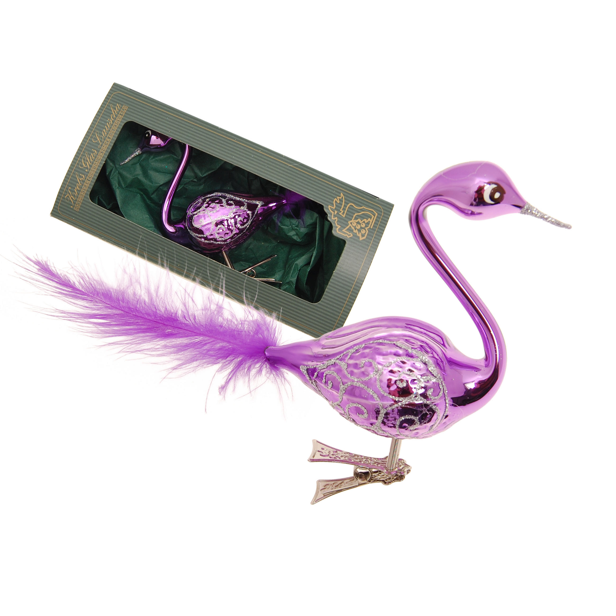 CHRISTBAUMSCHMUCK Schwan Violett 5cm (Glas / 1 Stk.) - Violett, Glas (3/5/9cm) - Krebs Glas Lauscha