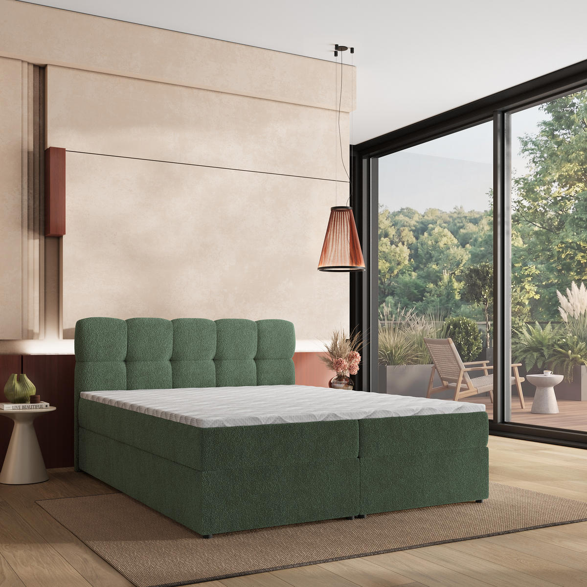 BOXBETT MERU 180x200 cm mit Matratze und Topper - Grün - Grün, Holz (180/200cm) - MASSENO