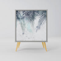 SIDEBOARD PALM VEIL, Grau, 57,5x42x75,5 cm, Goldfarbene Metallfüße - Goldfarben/Multicolor, Holzwerkstoff/Metall (57.5/75.5/42cm) - SpaceRebels