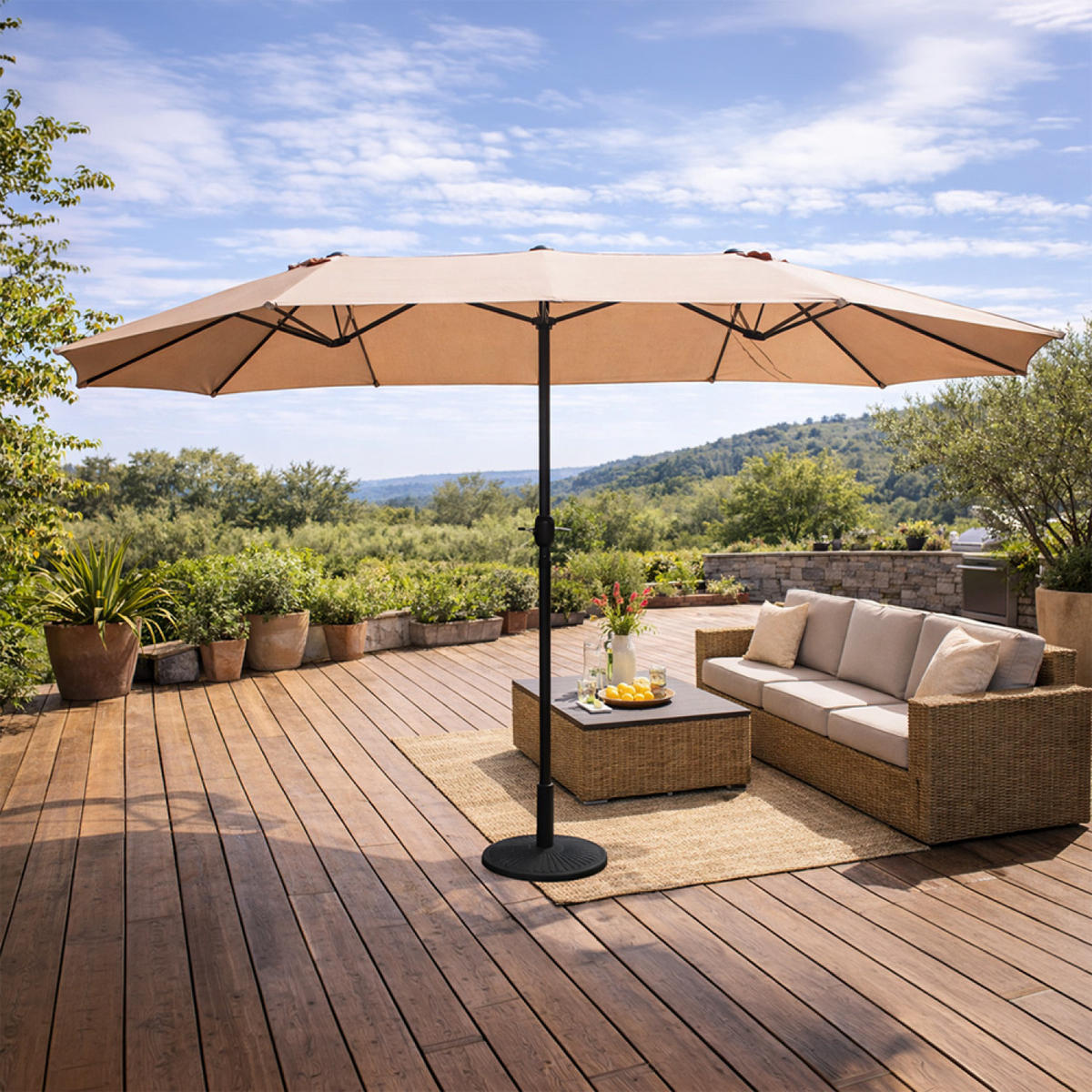 SONNENSCHIRM venice taupe fris oval 27 x 46 cm doppelter - Taupe, Metall (460/270cm) - Concept Usine