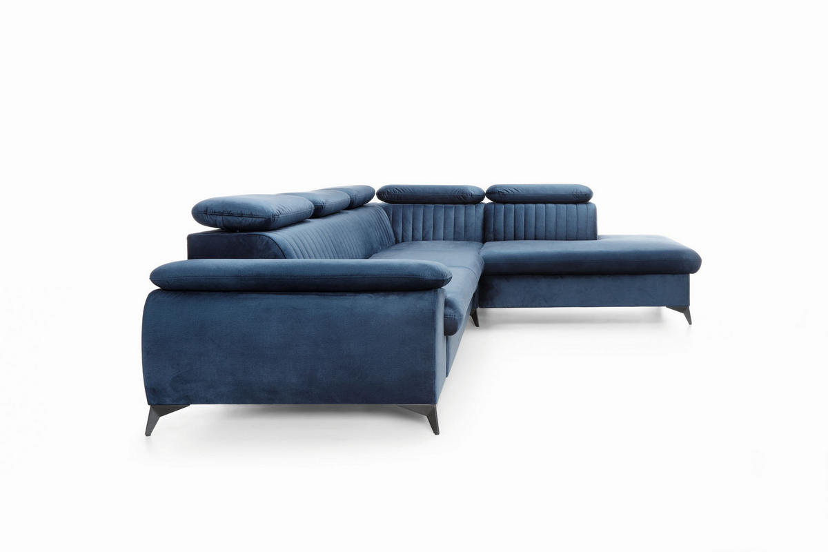 ECKSOFA FIORE Blau Velours-Stoff mit Schlaffunktion - Blau, Holz (275/221cm) - MASSENO