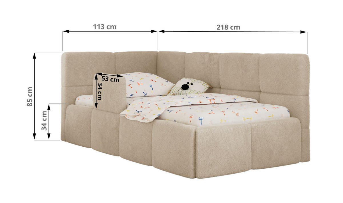 DĚTSKÁ POSTEL ARVO ALTA 90/200 - Krémový Plyš - Pravá - béžová, textil (90/200cm) - MKS