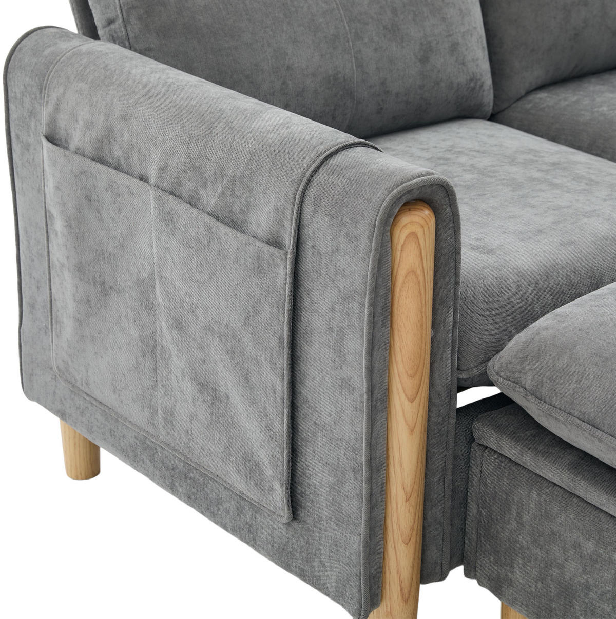 SOFA mit Stauraumhocker L-Form 201 x 77 x 86 cm Chenille Hellgrau - Hellgrau, Holz (77/201cm) - Meubliv