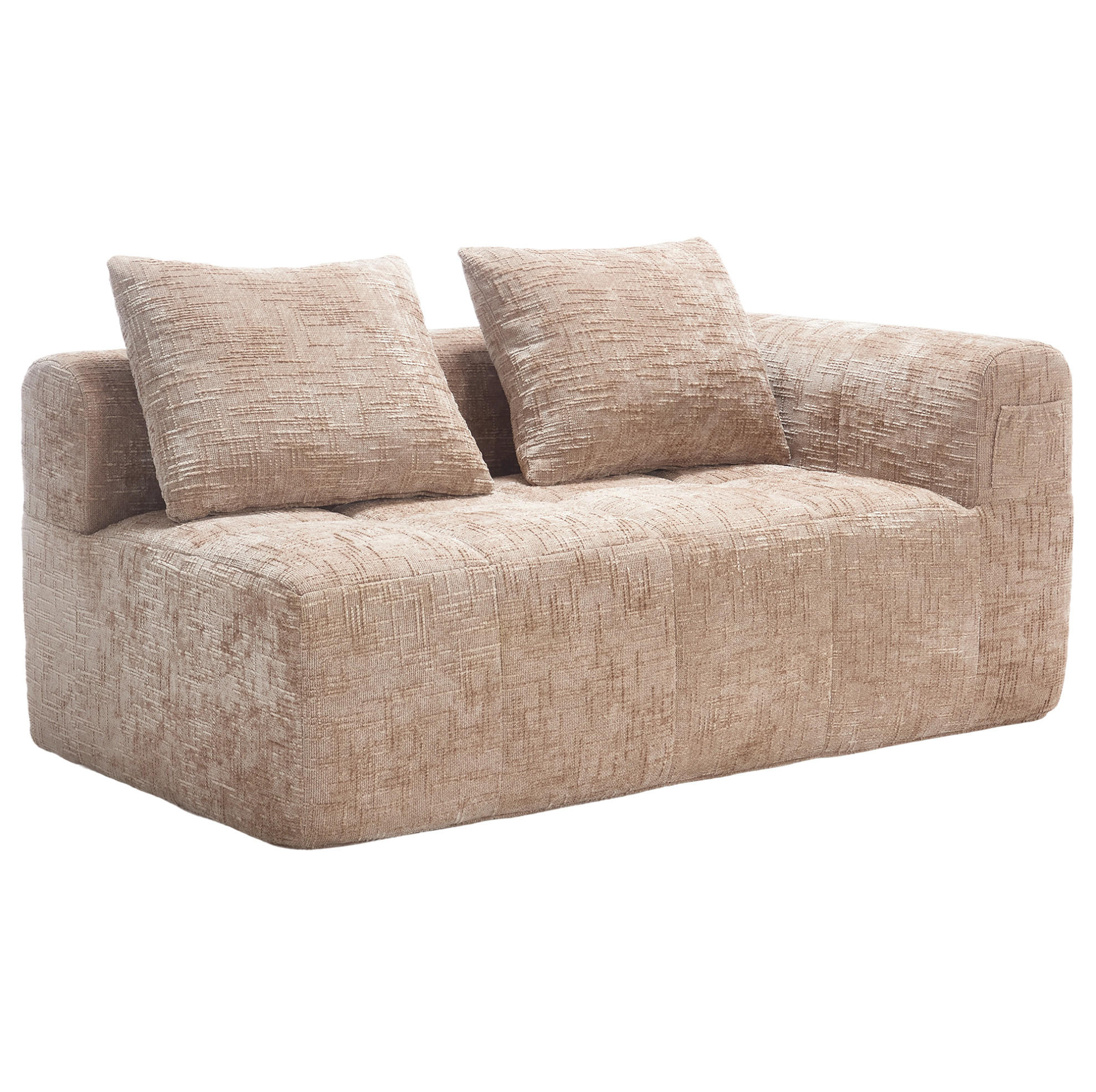 2-SITZER 158/90/60 cm Khaki aus Chenille mit Seitentaschen - Sandfarben, Textil (90/60/158cm) - OKMYHOME