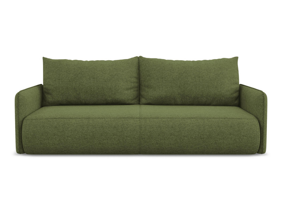 3-SITZER SOFA mit Schlaffunktion Chenille Stoff Grün - Dunkelgrün/Schwarz, Kunststoff/Textil (216/86/105cm) - Makamii
