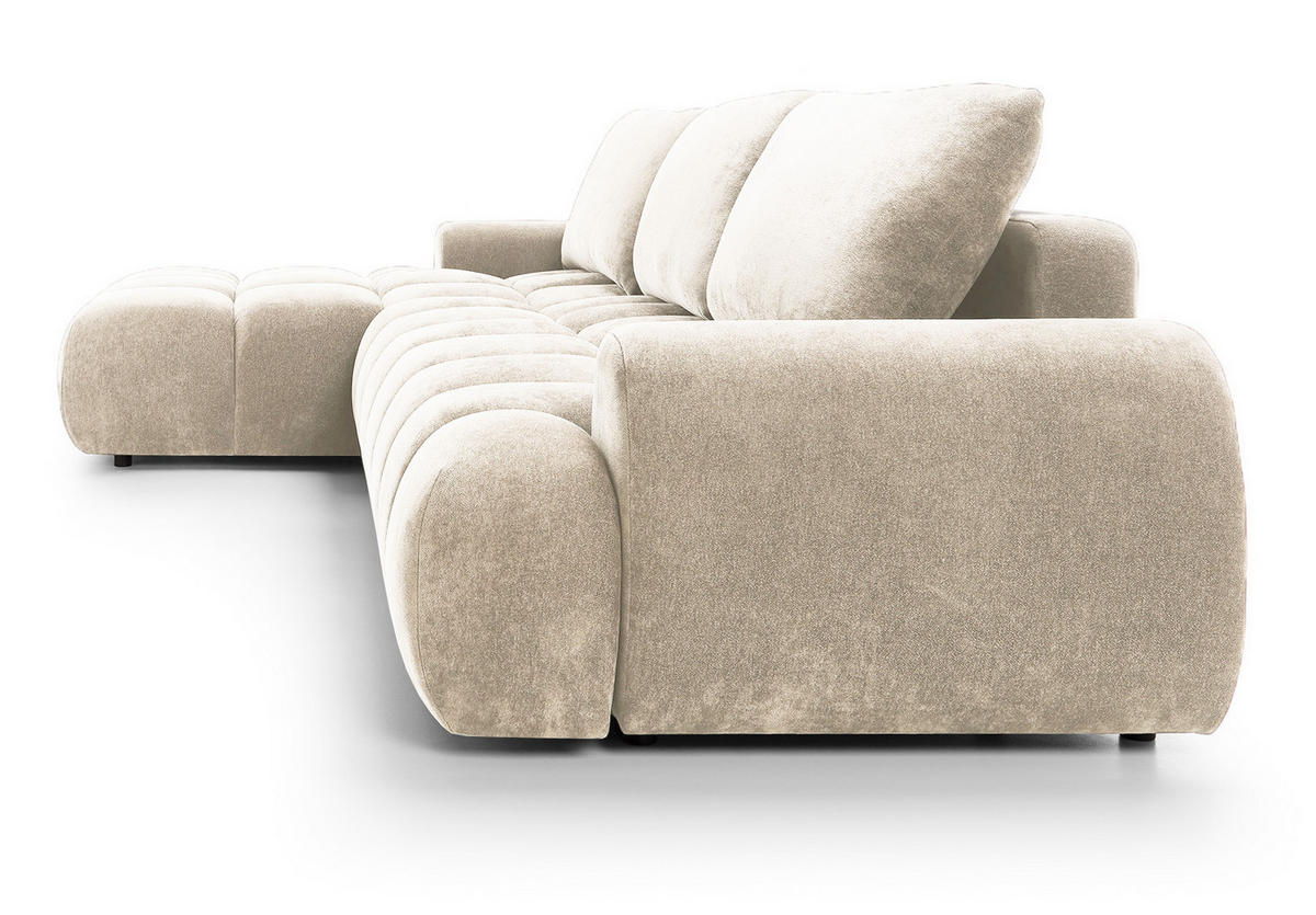 ECKSOFA 340 cm Valerio II, Schlaffunktion, Bettkasten, Links, Vanille - Ecru, Holz (340/177cm) - Emporius
