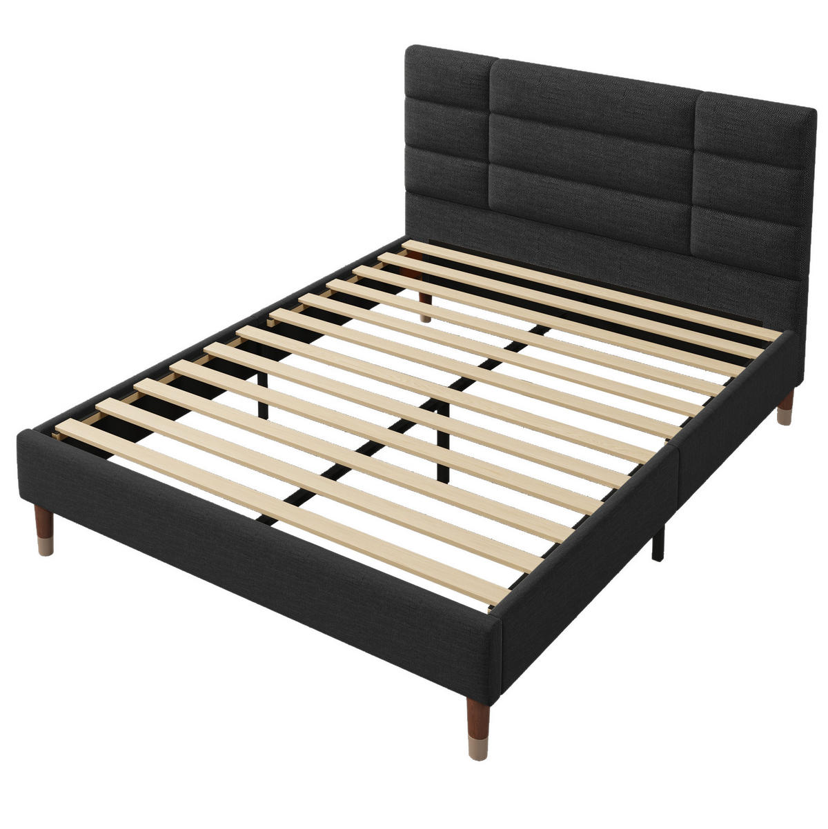 BETT mit Lattenrost 140x200 cm Leinen Schwarz - Schwarz, Holz (140/200cm) - Meubliv
