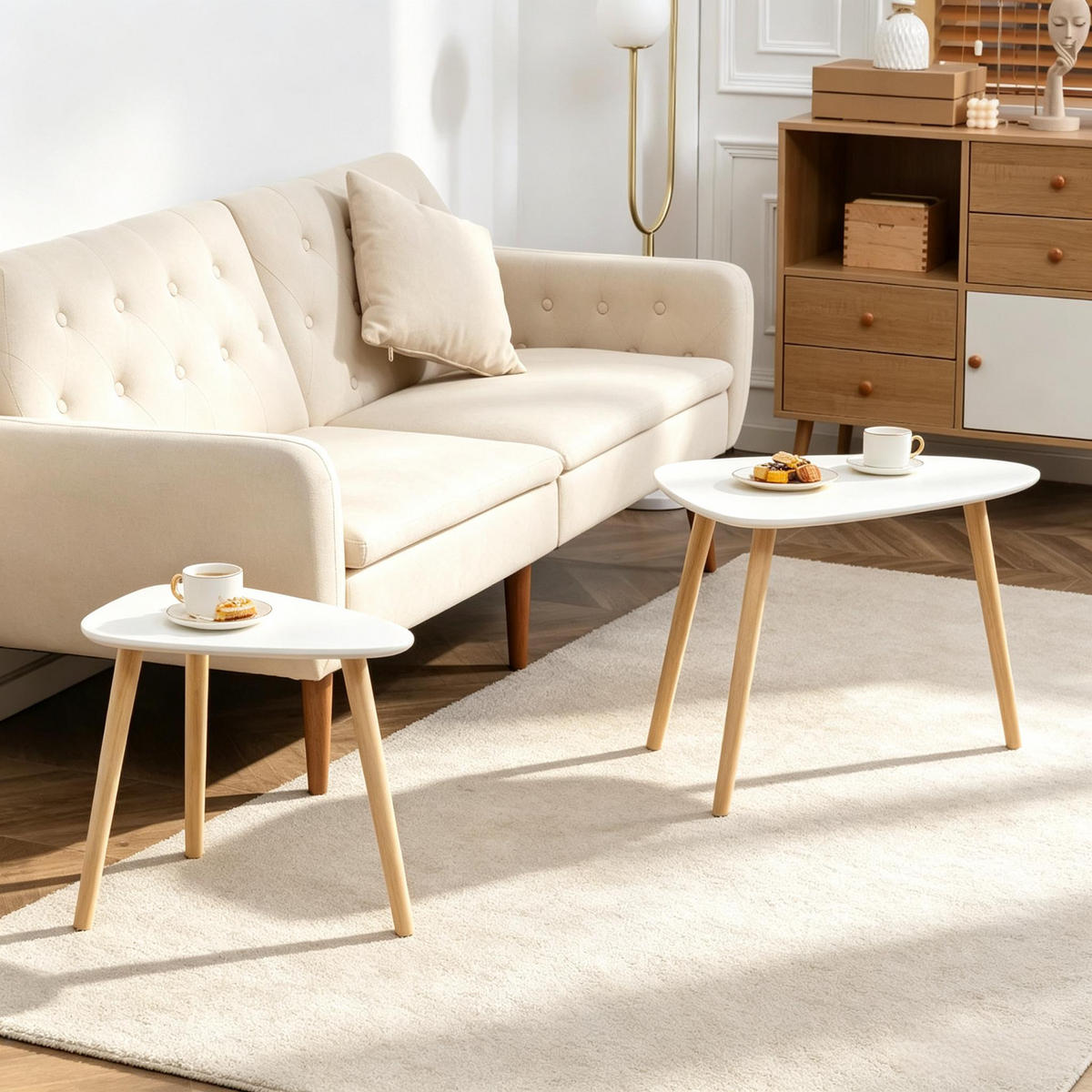 COUCHTISCH-SET DE-37257 2-tlg. skandinavisch mit Kiefernholzbeinen Weiß/Natur - Weiß, Holzwerkstoff (39.5/59.5/45cm) - ComfortXL
