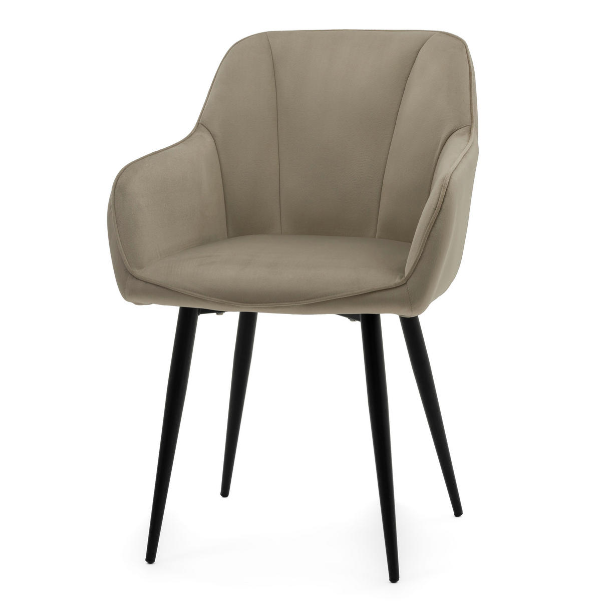 STUHL LAGO gespolsterter mit Steppung - dunkelbeige - Samt Velours - Schwarz/Braun, Textil/Metall (58/85/60cm) - NEW HOME