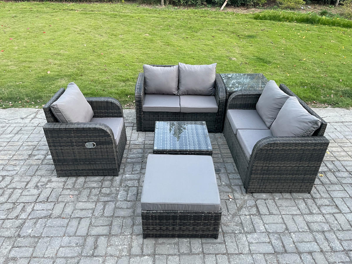 LOUNGEGARNITUR Polyrattan Dunkelgrau 5-Sitzer - Dunkelgrau, Metall - Fimous