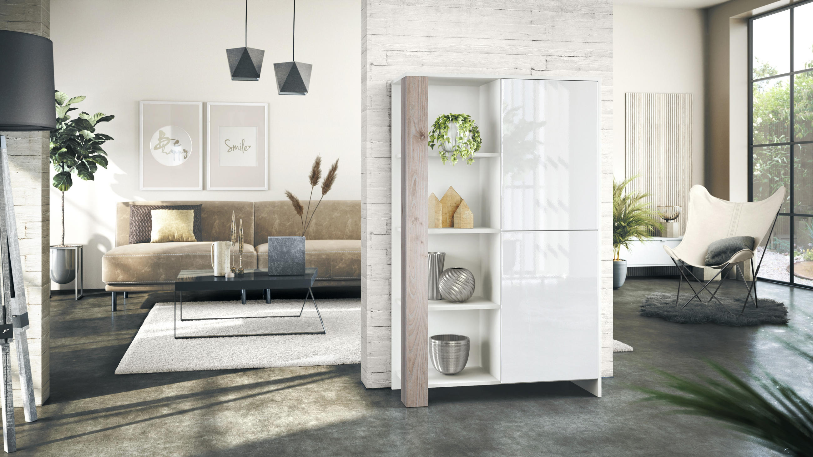 HIGHBOARD Canto Eiche Nordic - Silbereichenfarben, Holzwerkstoff (95/151.5/36cm) - Vladon