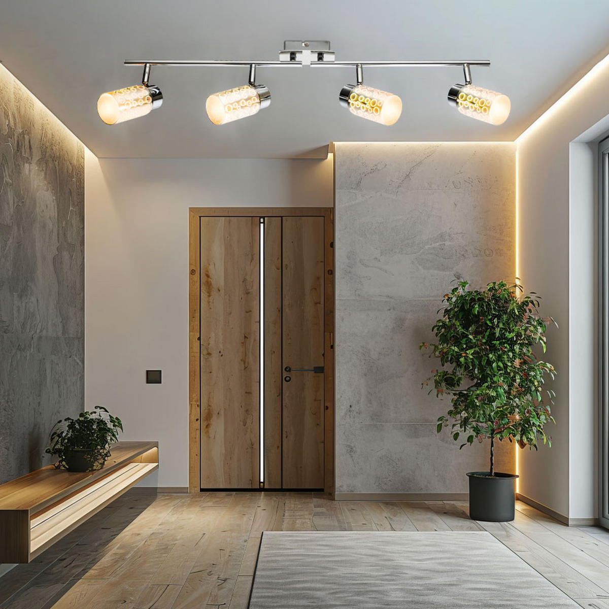 LED DECKENLEUCHTE Silber 3D Effekt bewegliche Spots - Silberfarben, Glas (72/6/15cm) - Globo Lighting