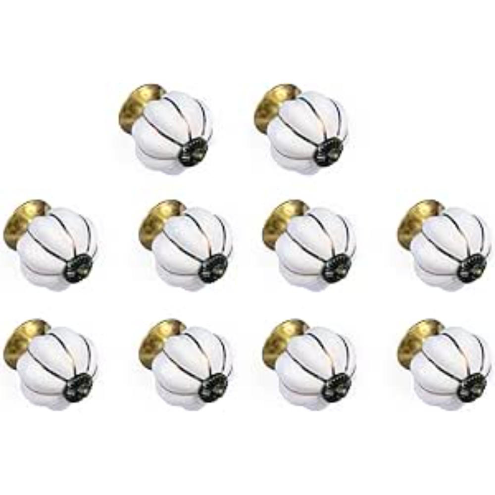 KERAMIKKNÖPFEN Set mit 10 in Weiß und Gold 40 mm Durchmesser. - Weiß, Keramik (4/4/6.9cm) - Nacnic