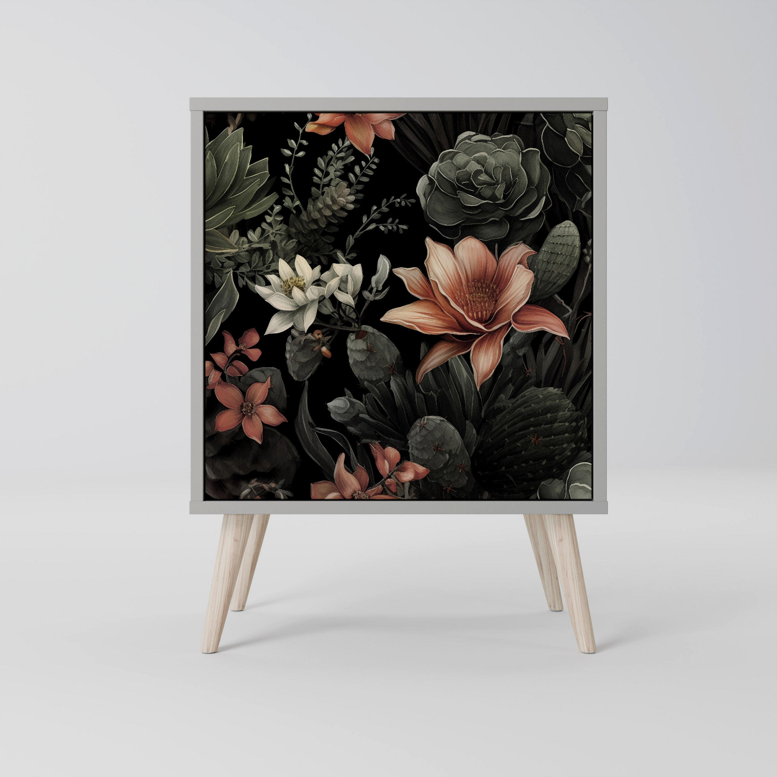 SIDEBOARD SECRET VERDURE, Grau, 57,5x42x77,5 cm, Schräge Buchenholzfüße - Buchefarben/Multicolor, Holzwerkstoff/Buchenholz (57.5/77.5/42cm) - SpaceRebels