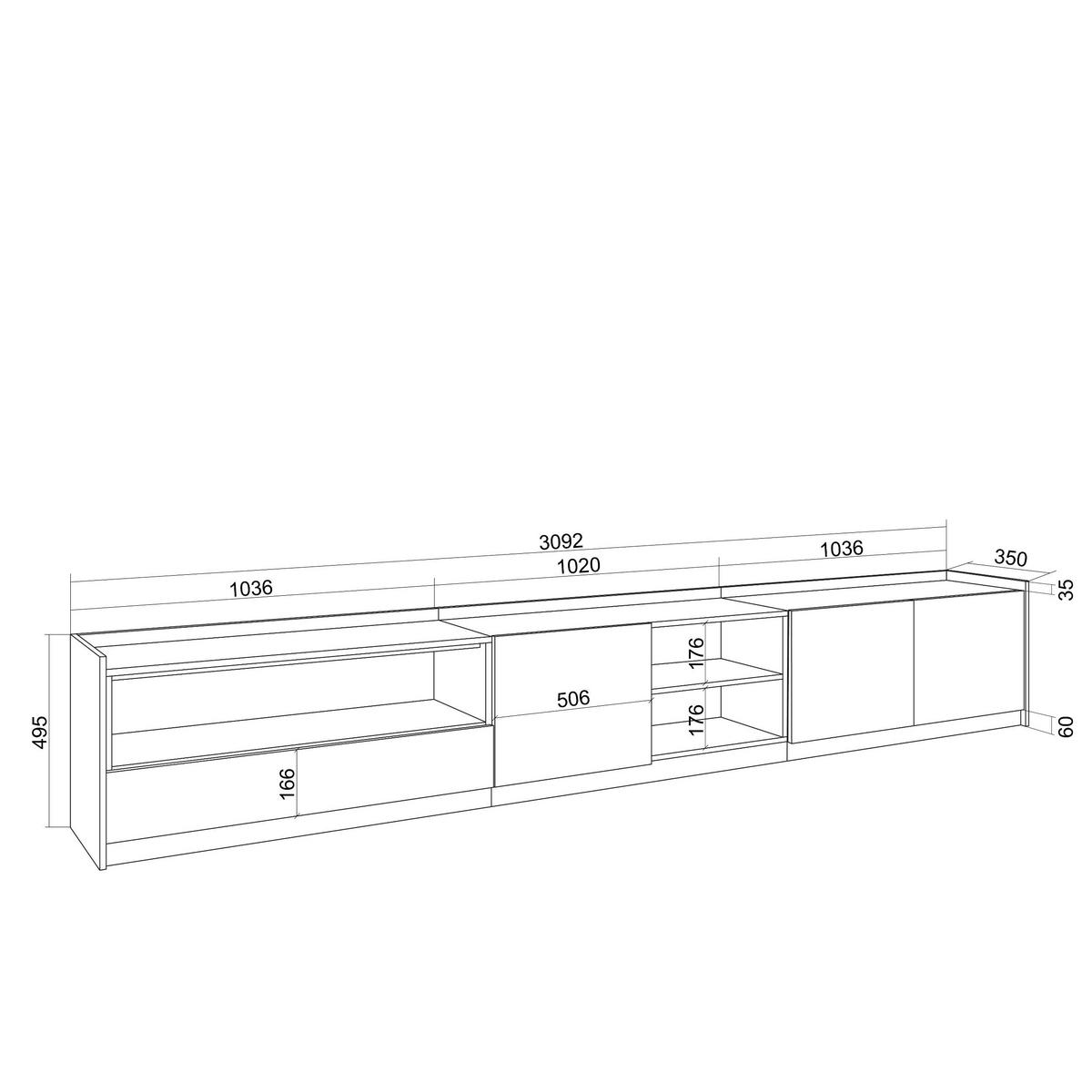 TV-SCHRANK, Lowboard, Eiche Schwarz, 310/37/50cm - Eichefarben, Holzwerkstoff (310/50/37cm) - Skraut Home