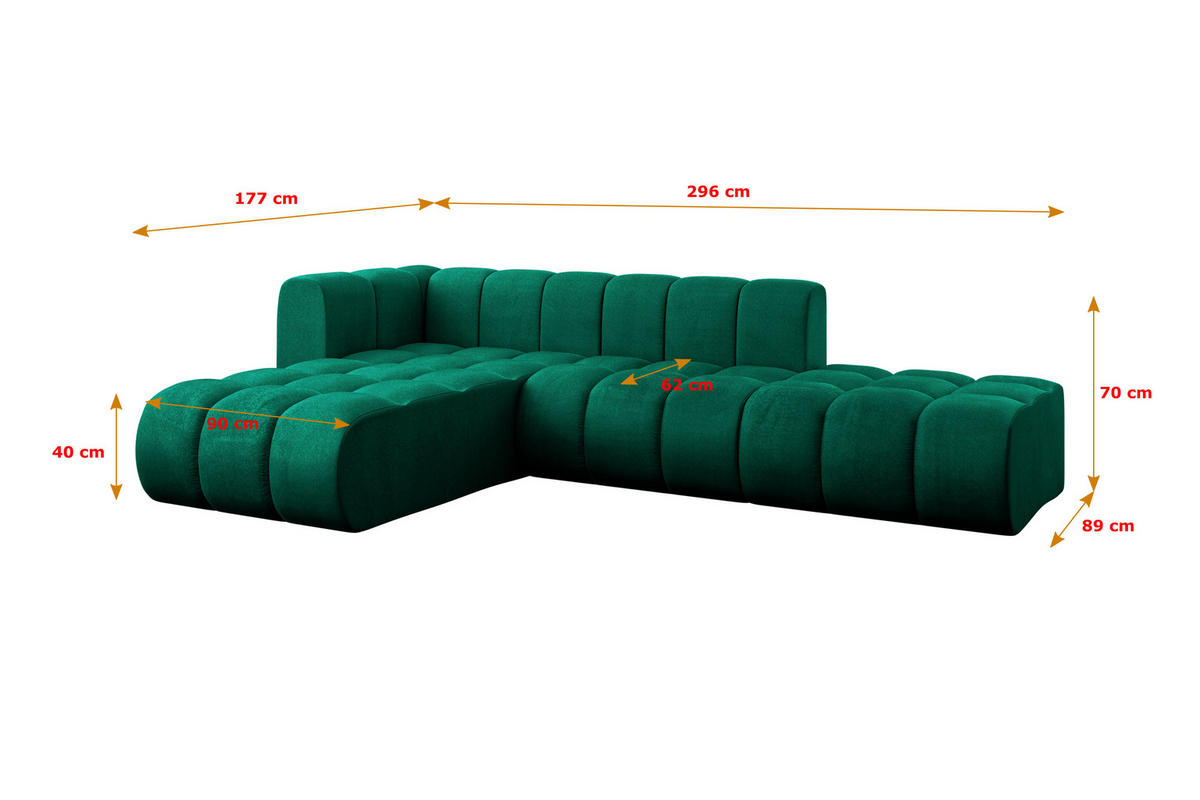 ECKSOFA modulares Sofa Zuvon-L1 - 296x177x70 cm Grün - Dunkelgrün, Holzwerkstoff/Textil (296/177cm) - ALTDECOR