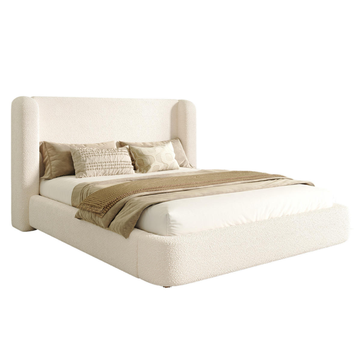 POLSTERBETT 160/200 cm mit hydraulischem Bettkasten, Lattenrost und abnehmbarem Bouclé-Kopfteil, Beige - Beige, Textil (160/200cm) - Redom