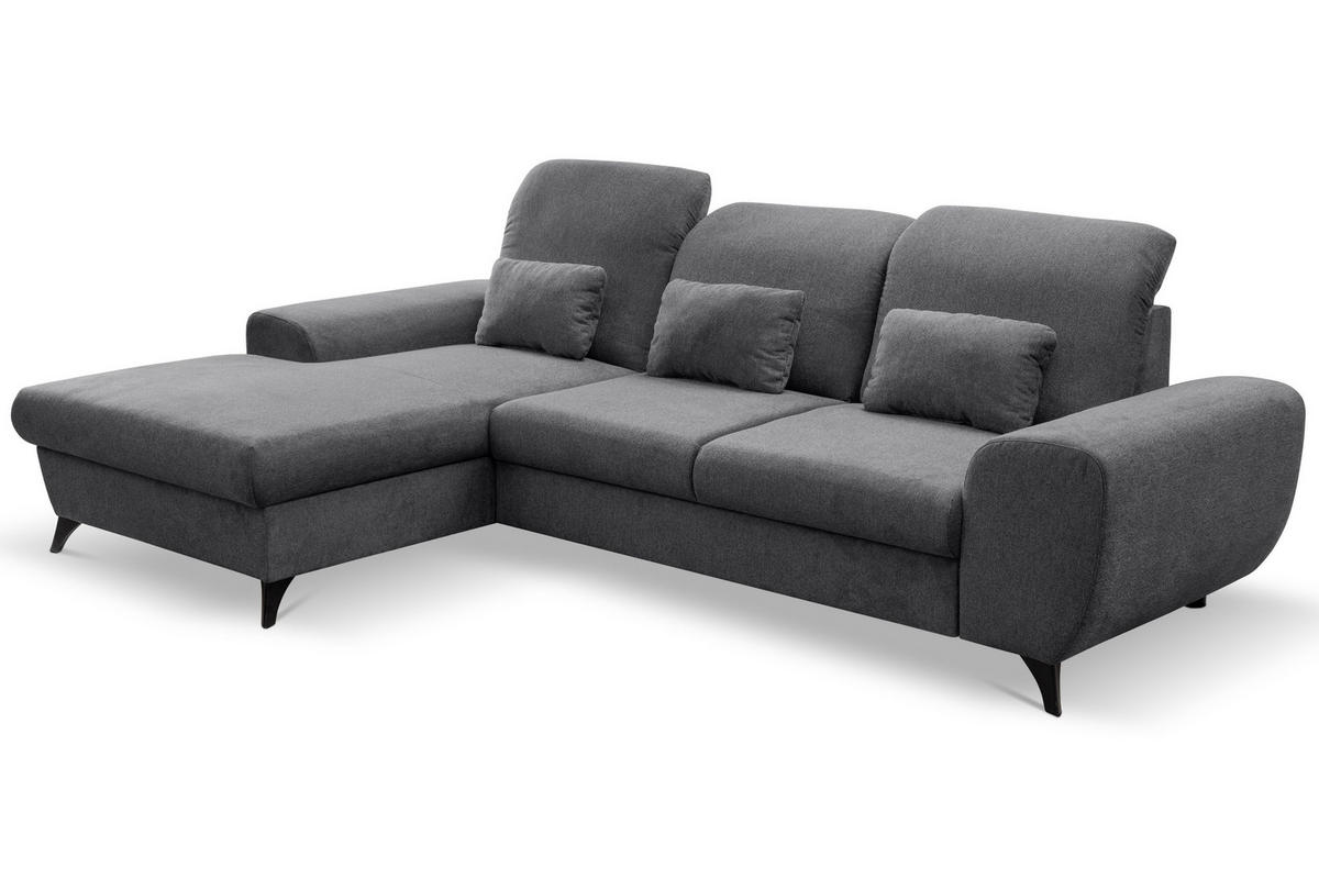 ECKSOFA LUCE L-S Grau Plüsch-Stoff mit Schlaffunktion - Grau, Holz (279/172cm) - MASSENO