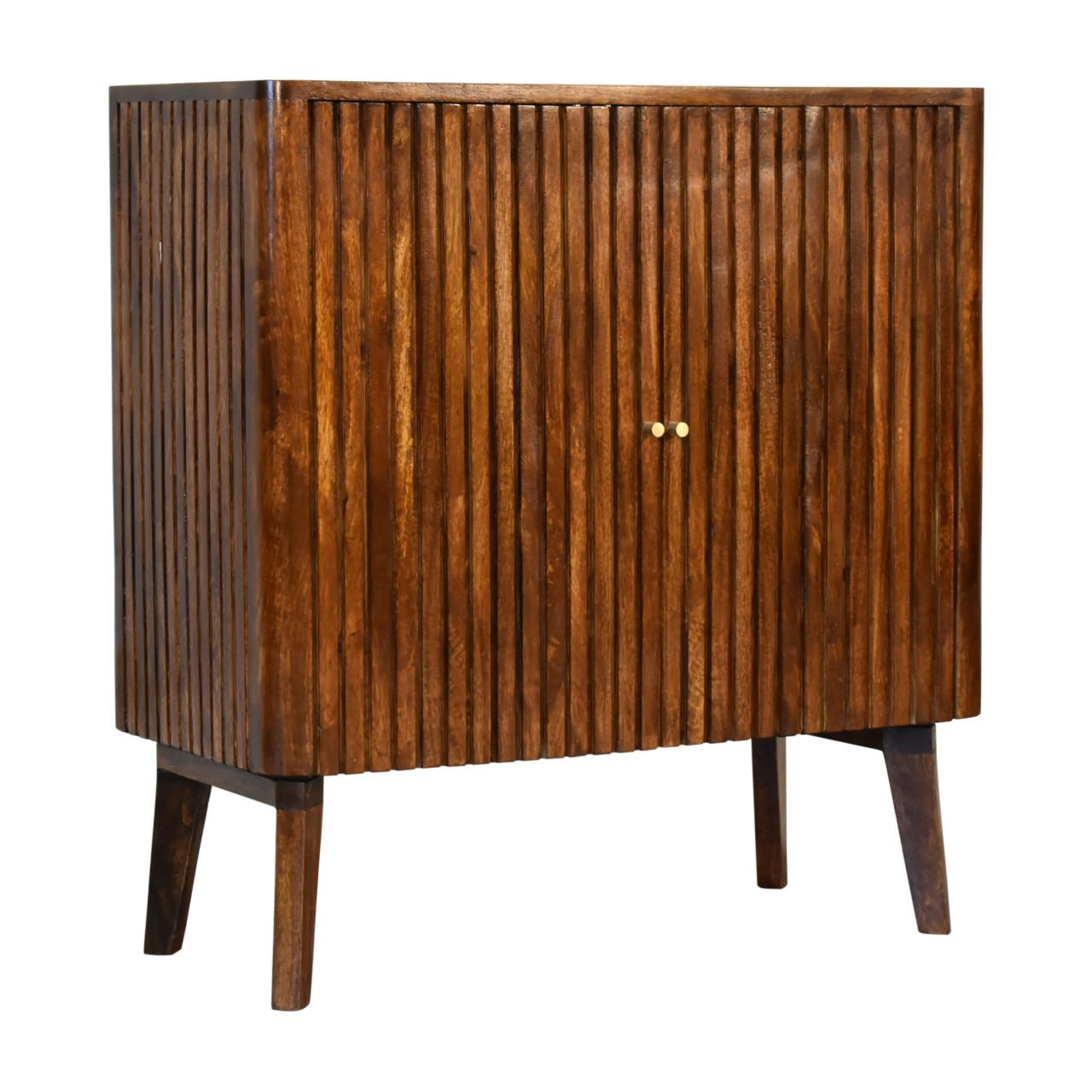 SCHRANK mit 2 Türen, 2 Regale, Nordische Beine, Braun - Messingfarben/Braun, Holz/Metall (75/80/35cm) - Artisan Furniture