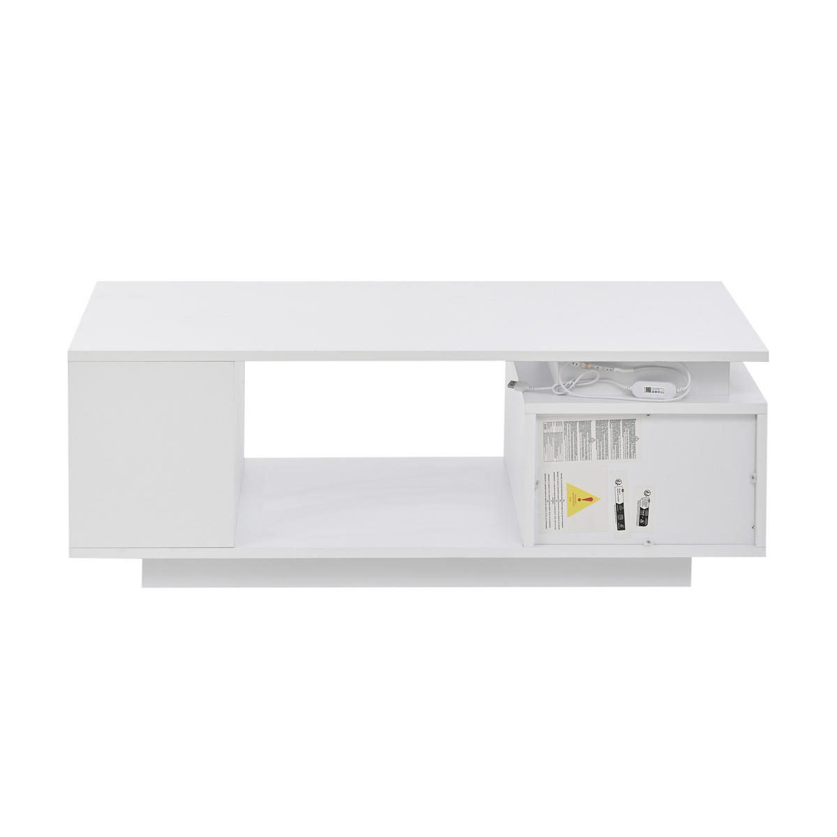 COUCHTISCH 100/50/36 cm Weiß mit LED-Beleuchtung und Schublade aus Spanplatte Hochglanz - Weiß, Holzwerkstoff (100/50/36cm) - OKWISH