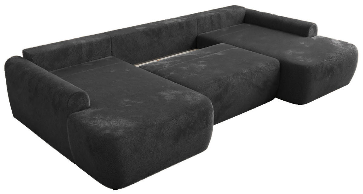 WOHNLANDSCHAFT CUBO U Dunkelgrau Plüsch - Dunkelgrau/Schwarz, Kunststoff/Textil (370/100/187cm) - MKS