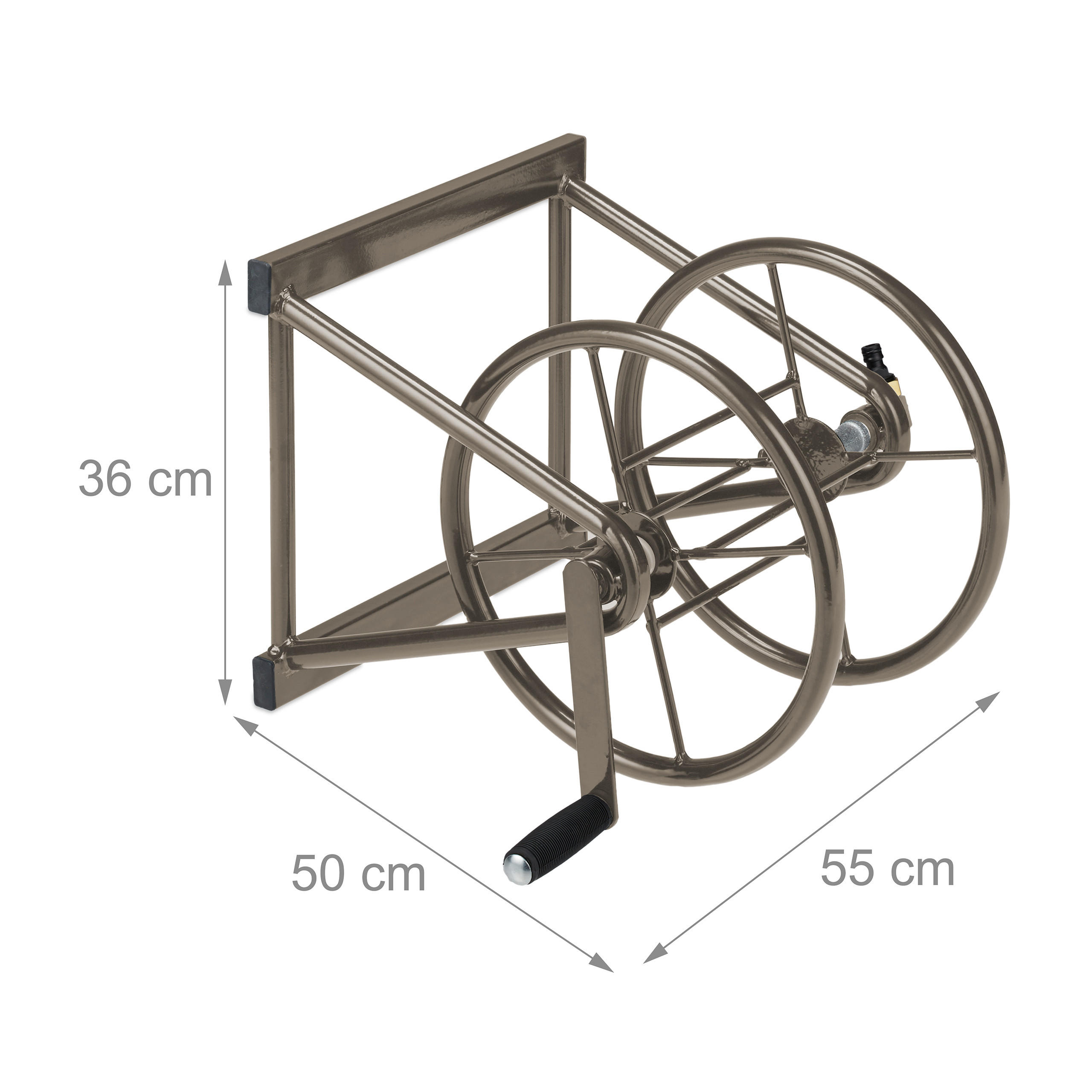 Thumbnail - Relaxdays Schlauchtrommel, Braun, Metall, 55x36x50 cm, Gartenzubehör, Gartenpflege, Gartenschläuche & Zubehör
