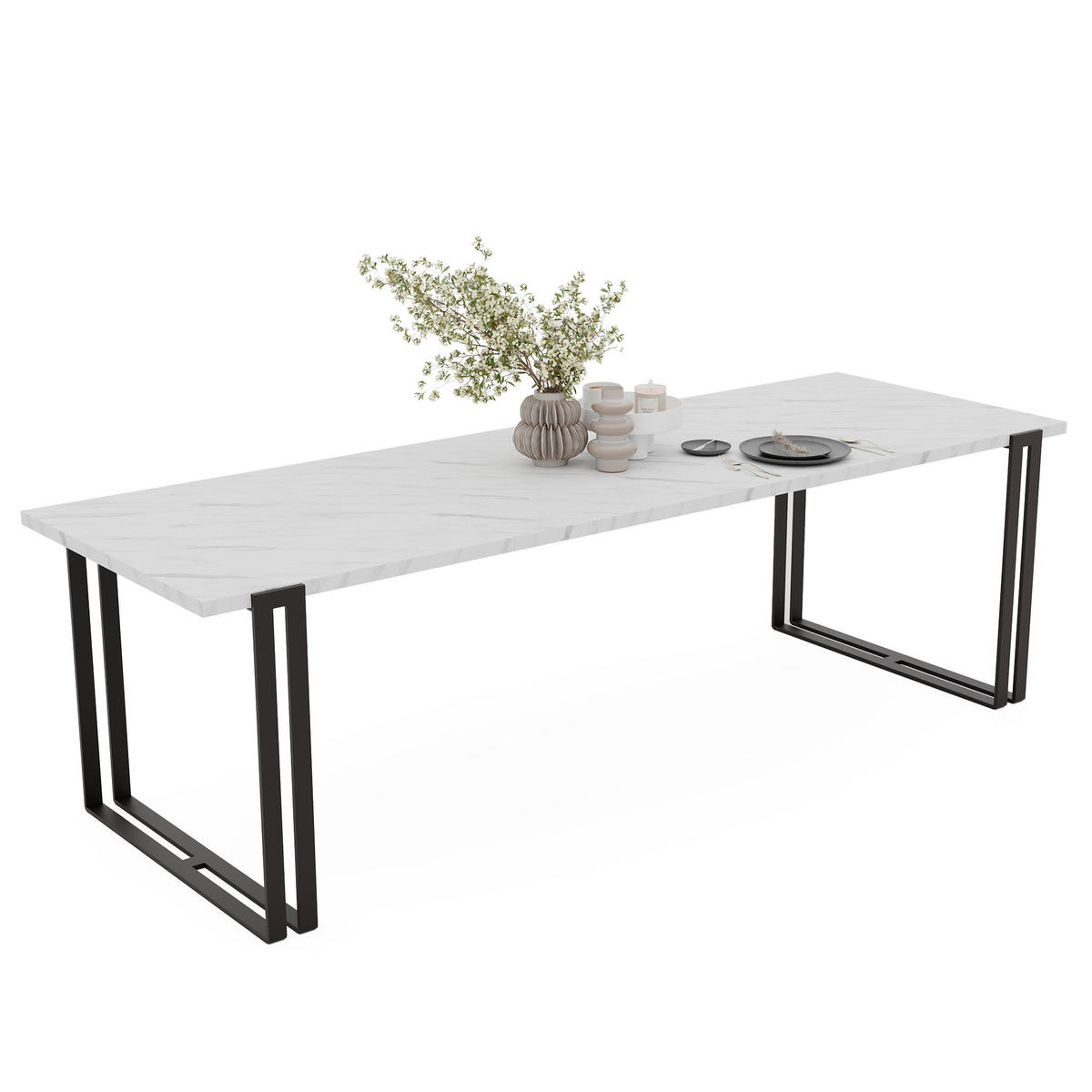TISCH ausziehbar aus MDF, Weiß - Schwarz/Weiß, Holzwerkstoff (160/80/76cm) - Idohome