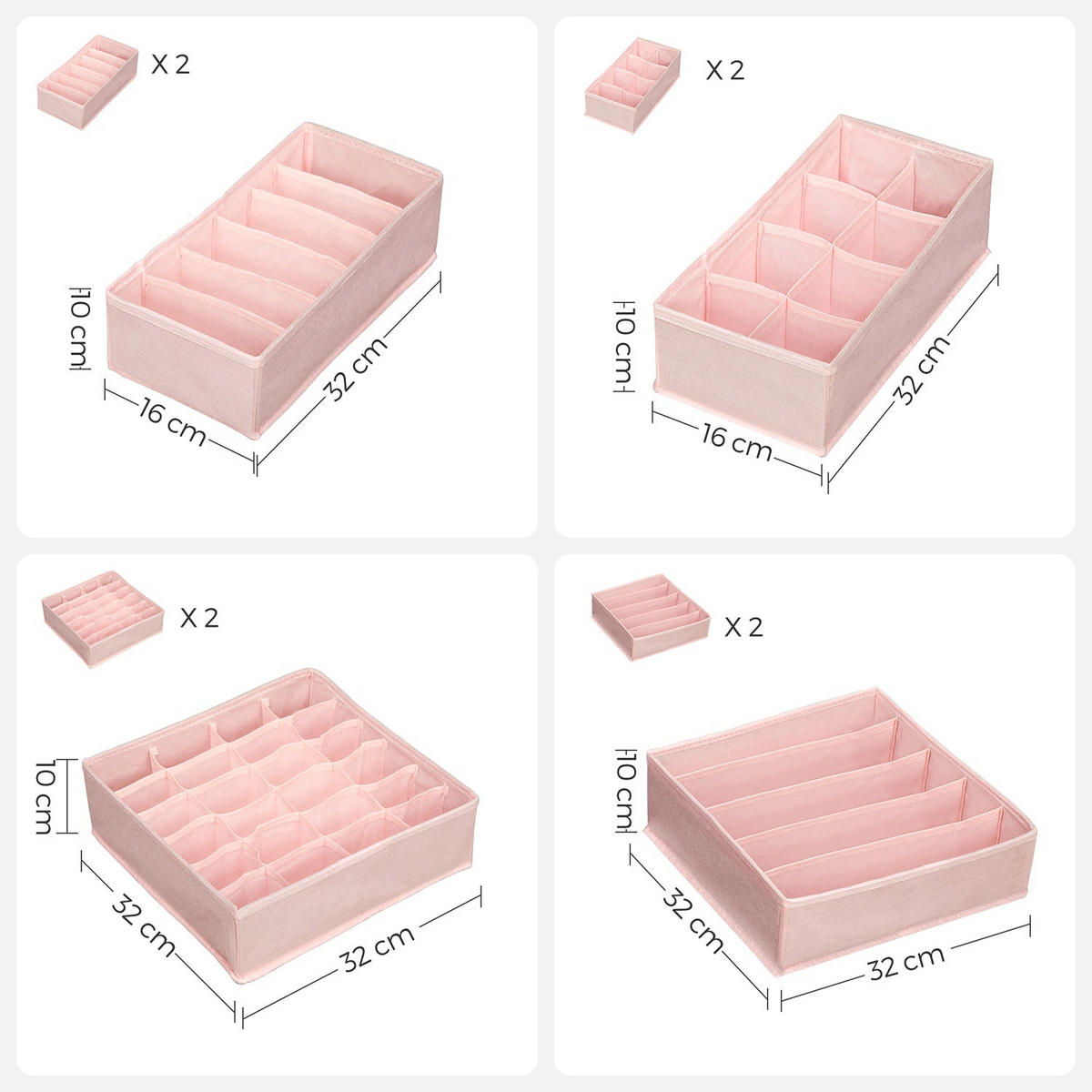 AUFBEWAHRUNGSBOXEN FÜR UNTERWÄSCHE CONAKRY - Rosa, Textil (32/10/32cm) - Hansiro