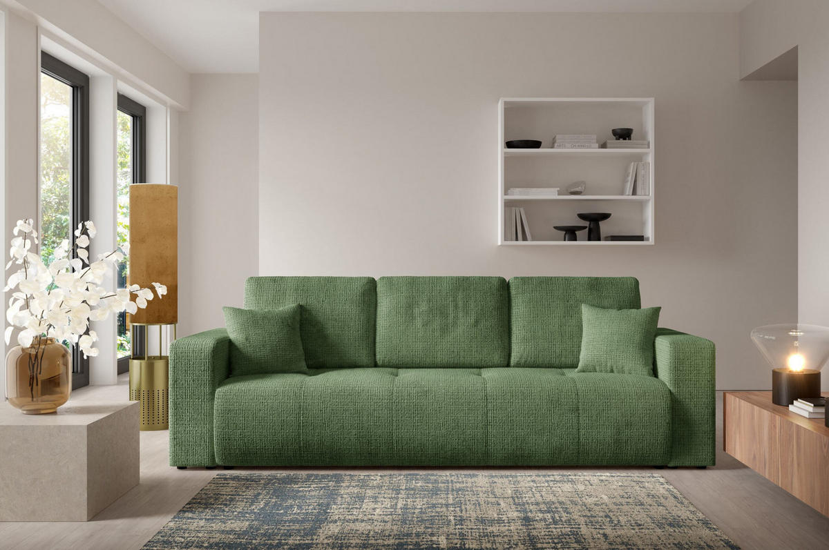 SCHLAFSOFA mit Bettkasten Grün - Grün, Textil (244/70/92cm) - Furnisell