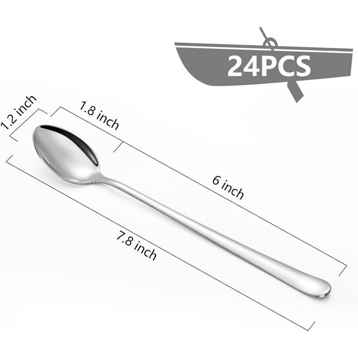 LONGDRINKLÖFFEL Set 24 Stück Edelstahl 19,7 cm spülmaschinenfest - Silberfarben, Metall
